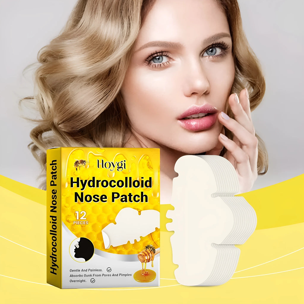 Pack of 12 invisible hydrocolloid nose patches for acne and pore cleansing.