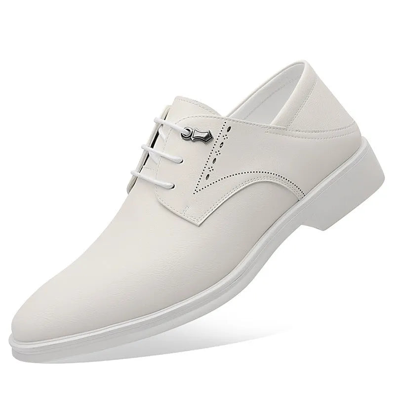 Men's black pointed toe cow split leather low heel dress shoes for business