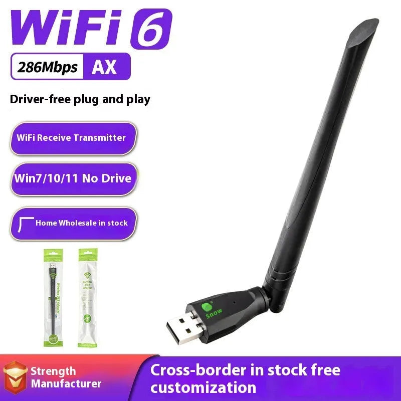 Black USB WiFi6 wireless network card with compact design for computer connectivity