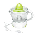 40W household orange juicer with plastic body, crescent feed mouth, and pulp box on a kitchen counter