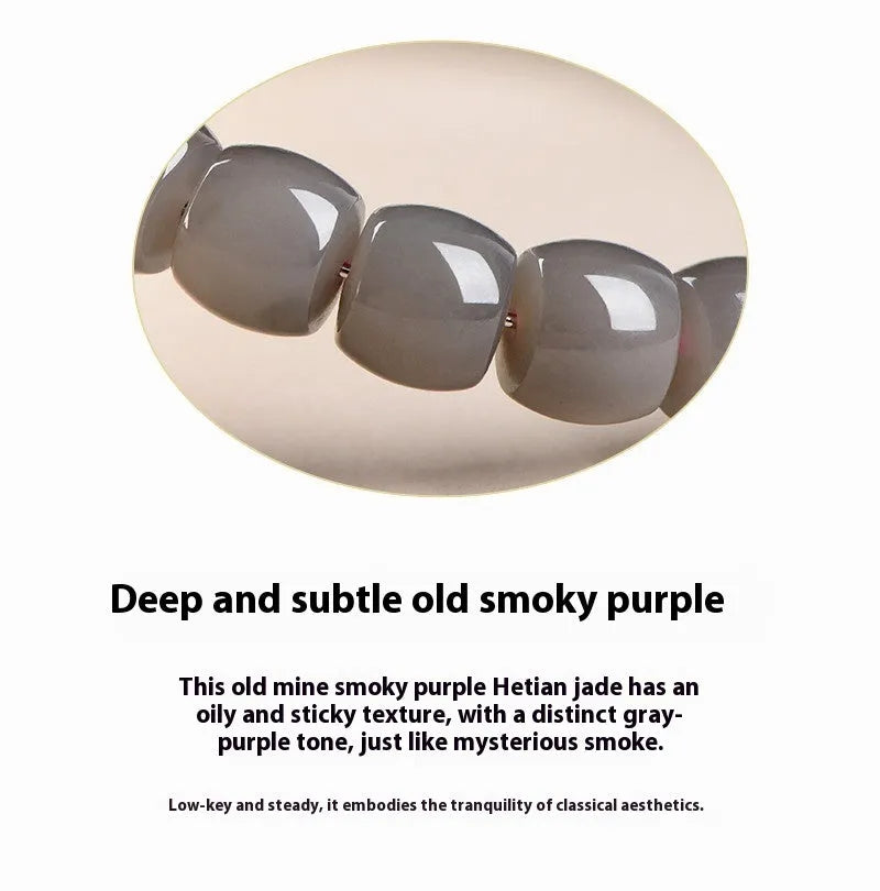 Natural smokey violet Hetian jade straight cut bracelet with 8x9mm beads