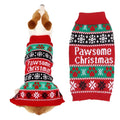 Red high-necked acrylic contrast colour dog sweater on a pet, available in sizes XS to XL