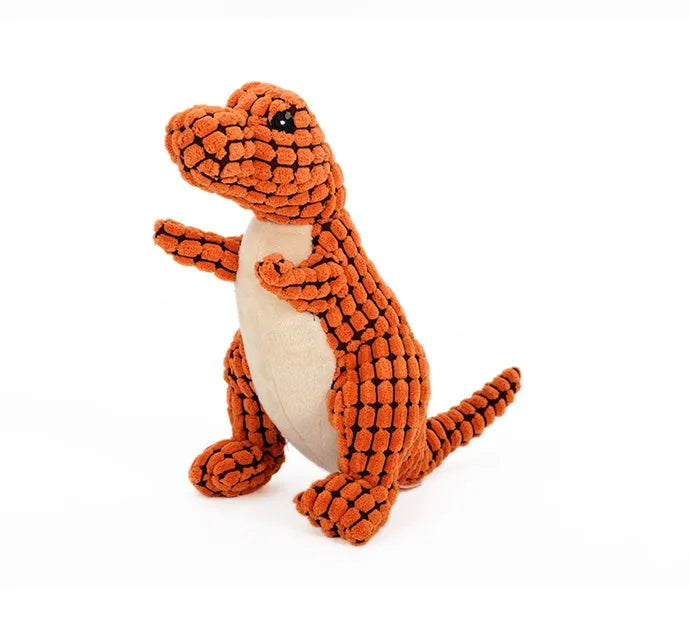 Dinosaur plush dog toy with squeaker, corn velvet outer and PP cotton filling, 25cm or 50cm