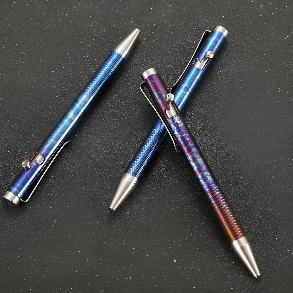 Titanium alloy bolt action ballpoint pen with gun handle design and phantom colour finish