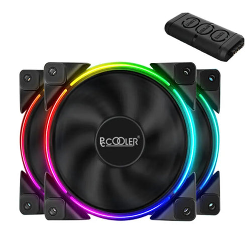 Set of three black 120mm RGB illuminated PC cooling fans for computer case installation.
