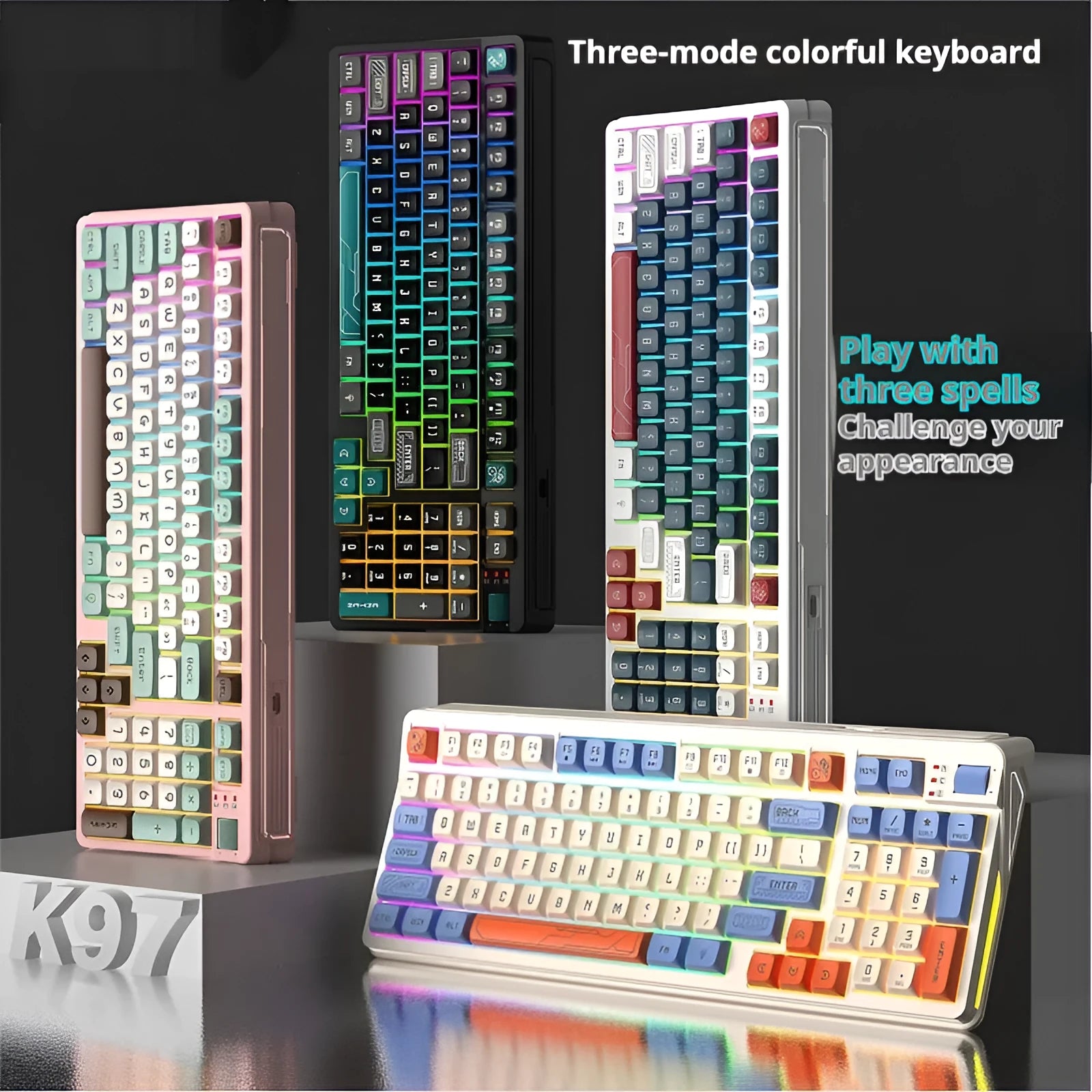 USB wired desktop computer keyboard with luminous keys in ABS plastic casing showing colour options