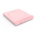 Pink USB heating cup pad with touch controls and automatic timer function
