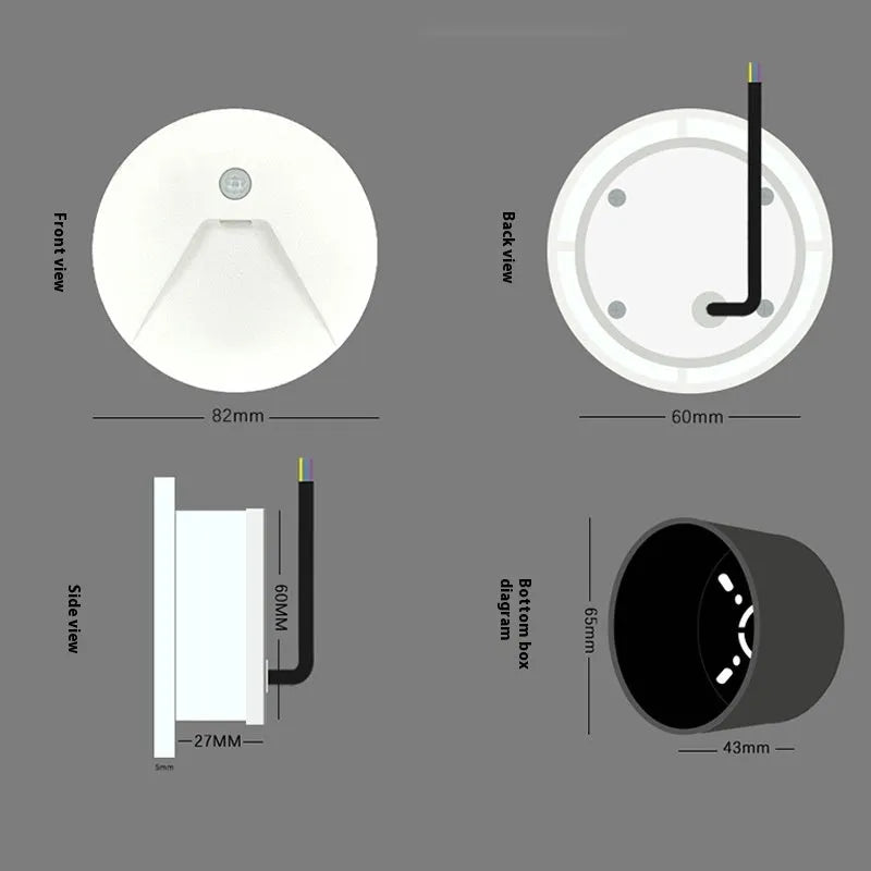 3W LED step light for indoor outdoor use, aluminium IP65 waterproof, 82mm diameter, available in black grey or white