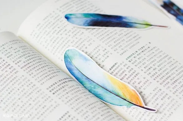 30 paper feather bookmarks in assorted colours, each 4.5 x 15.5cm, creative design