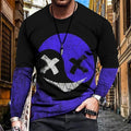 Mens slim fit crew neck long sleeve cotton T-shirt with geometric digital print on a plain background