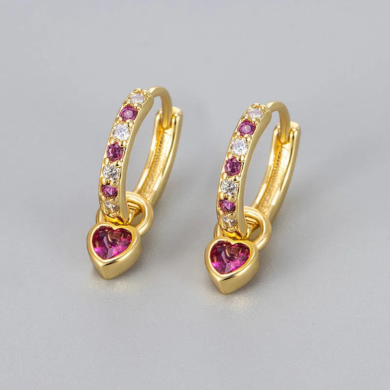 Women's fashion heart clip earrings with zircon gemstone in gold or white gold colour finish