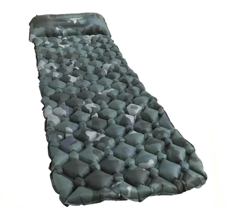 Inflatable camo sleeping pad for outdoor camping with waterproof diamond-shaped nylon material