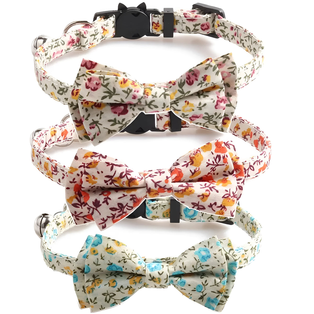 Cotton cat collar in brown, green, orange or white with optional bow, soft texture, everyday cat collar