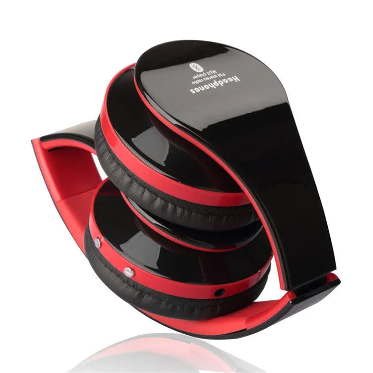 Wireless Bluetooth stereo headset nx-8252 in black, foldable design with adjustable hinges and padded ear cups