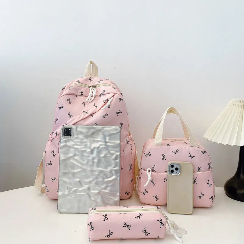 Nylon burden reduction backpack with flower print and airpillow straps in blue