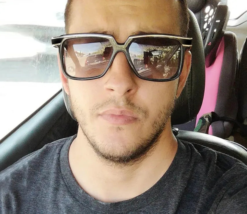Men's sunglasses with UV400 protection, PC lens, and metal frame in black