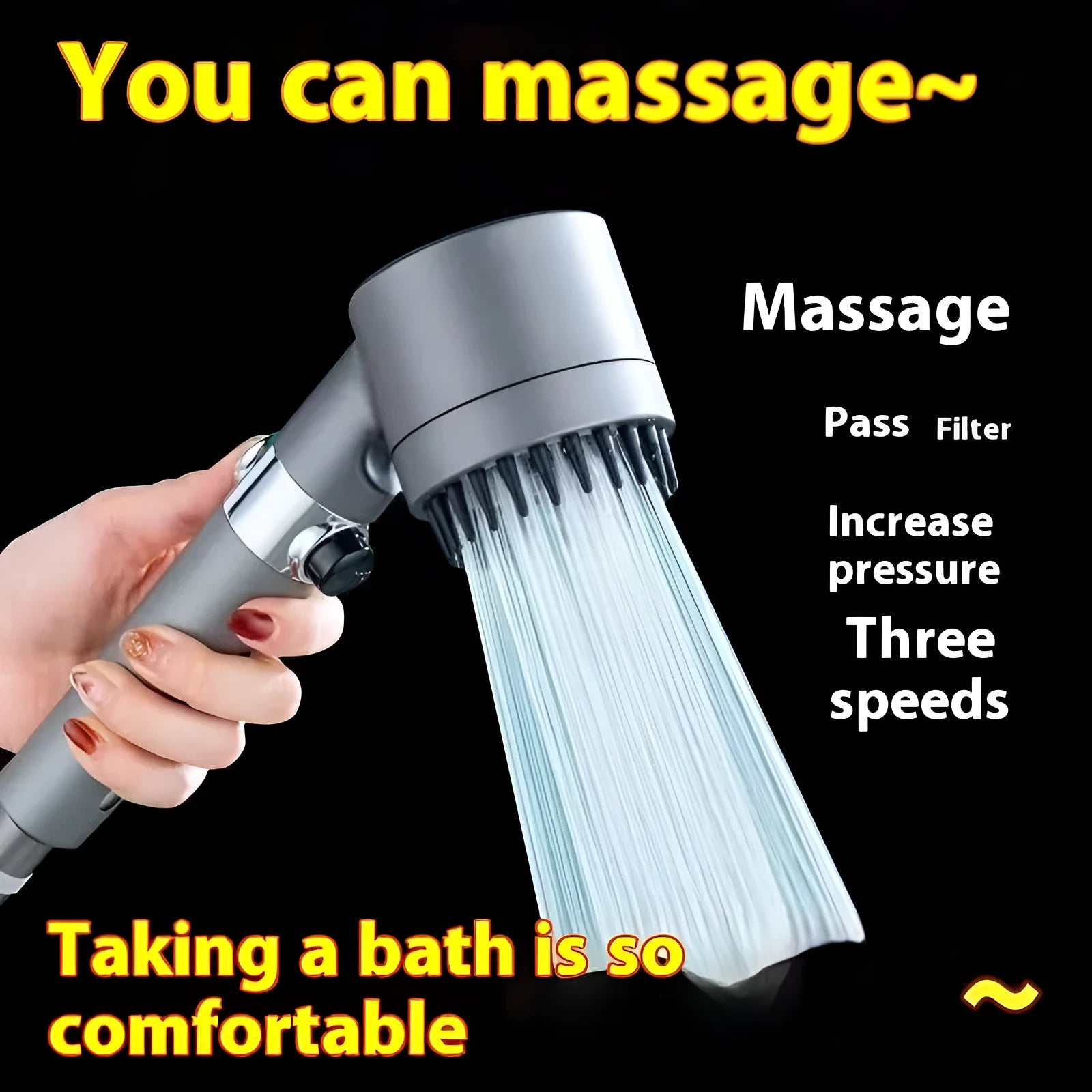 Portable ABS plastic shower head with three adjustment gears for spray massage and rain functions