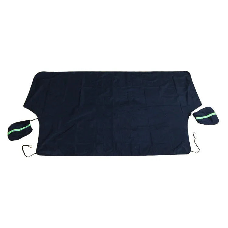Car windshield snow cover in black and silver, 210x120cm, with reflective bar and magnets