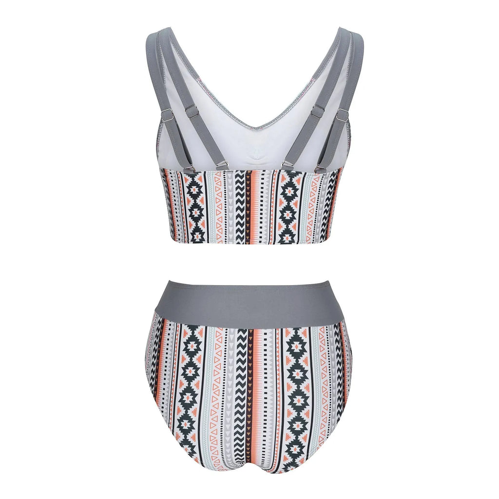 Women's blue cross sling split swimsuit bikini set on mannequin