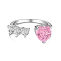 S925 sterling silver women's heart ring with adjustable open band and two-tone zircon in platinum white or white gold powder