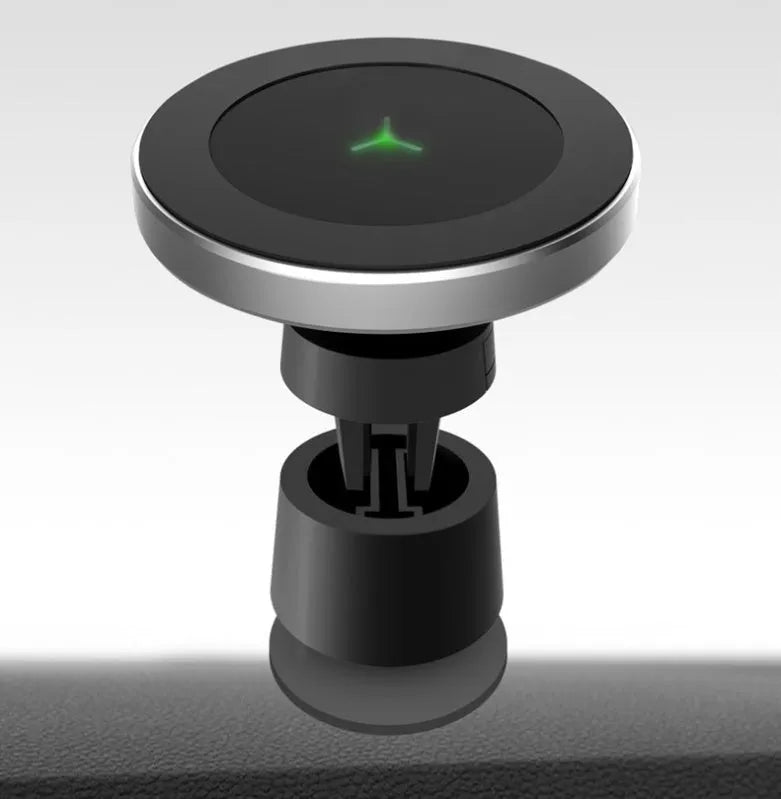 Car magnetic wireless charger Model W5 with USB interface and QI certification, two colour options shown