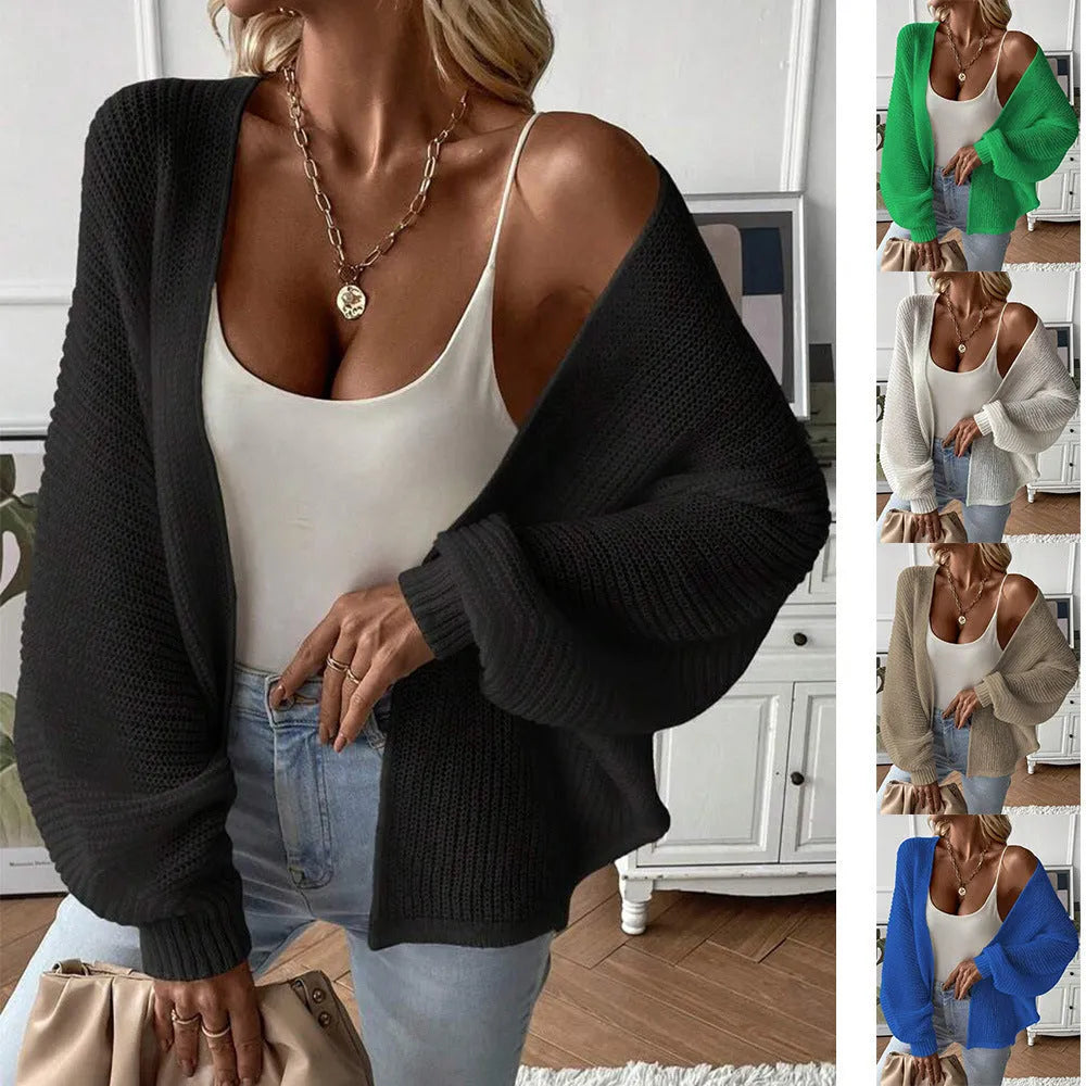 Women's batwing sleeve cardigan in solid colour with loose fit and contemporary design