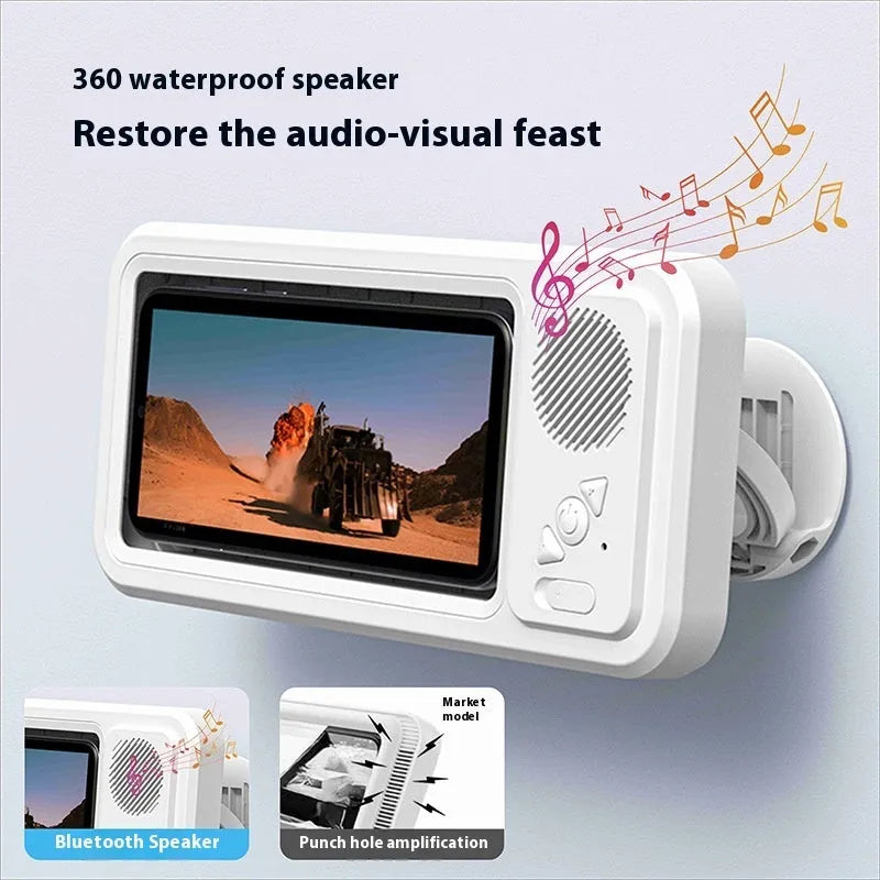 White bathroom waterproof mobile phone box bracket with charging cable and mechanical operation mode