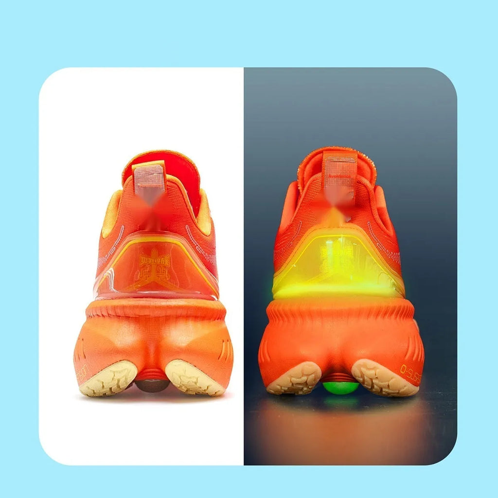 Low-top running shoes in various colours with PU mesh upper and rubber sole for shock absorption.
