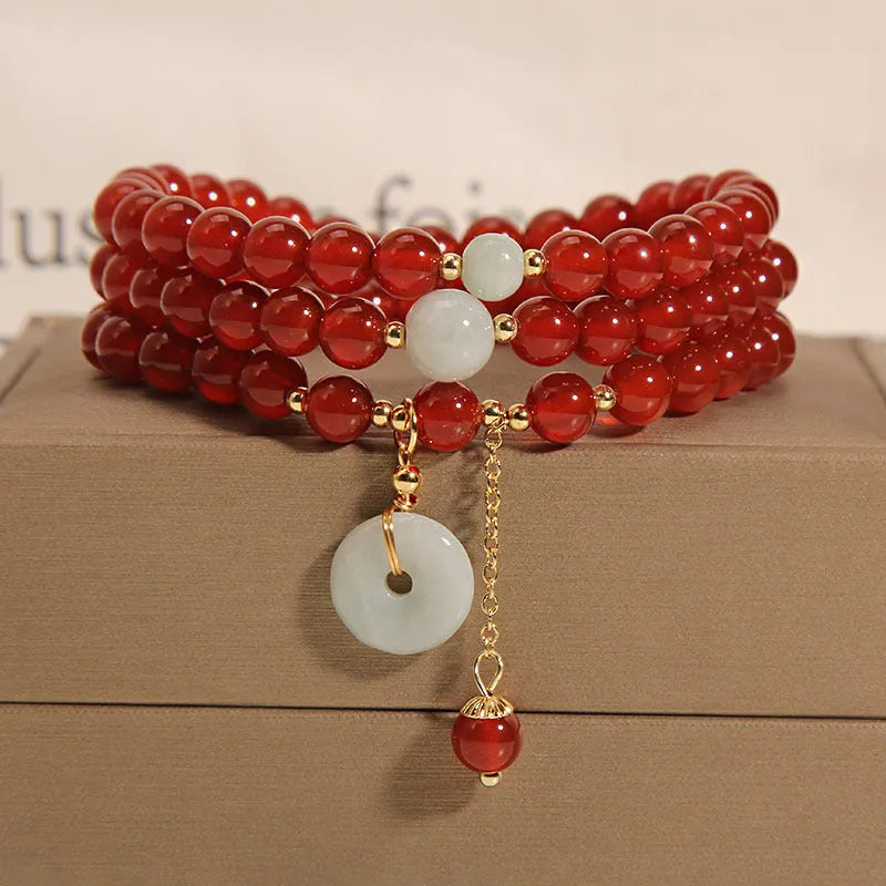 Red agate multi-layer crystal bracelet with retro ethnic styling for women