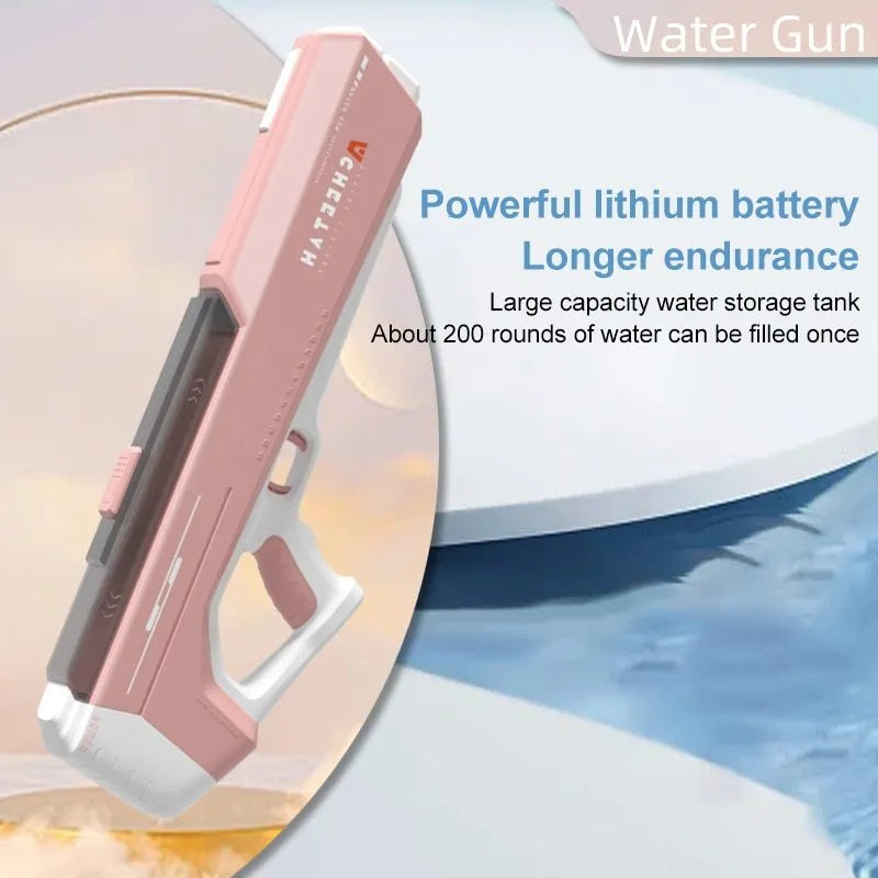 Sky blue fully electric water gun toy with automatic water absorption and USB charging cable for summer outdoor play