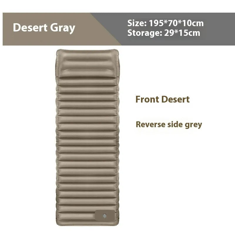 Single size inflatable camping mattress showing 10 cm thickness and portable folded design