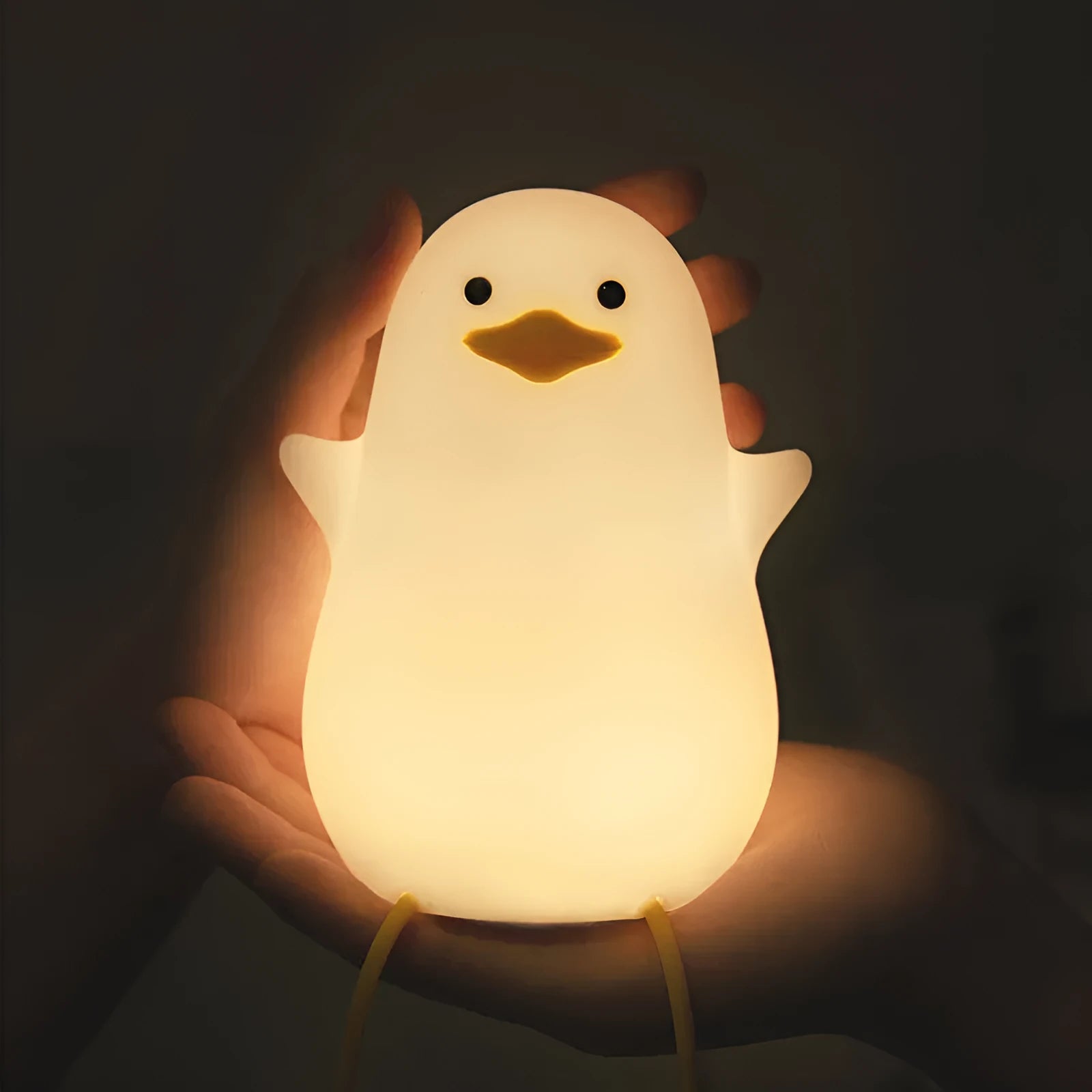 Seagull-shaped silicone night light for babies with soft glow and tap controls