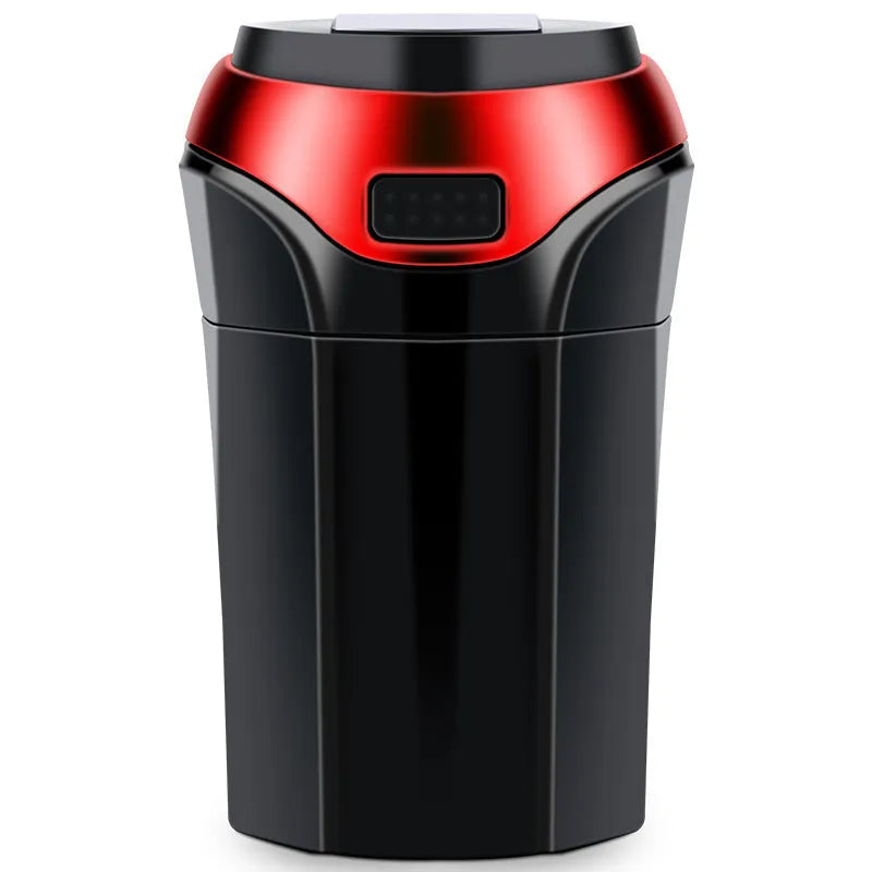 Portable solar rechargeable car ashtray with LED light, gold, detachable cover, stainless steel liner, 12.5x8x6 cm