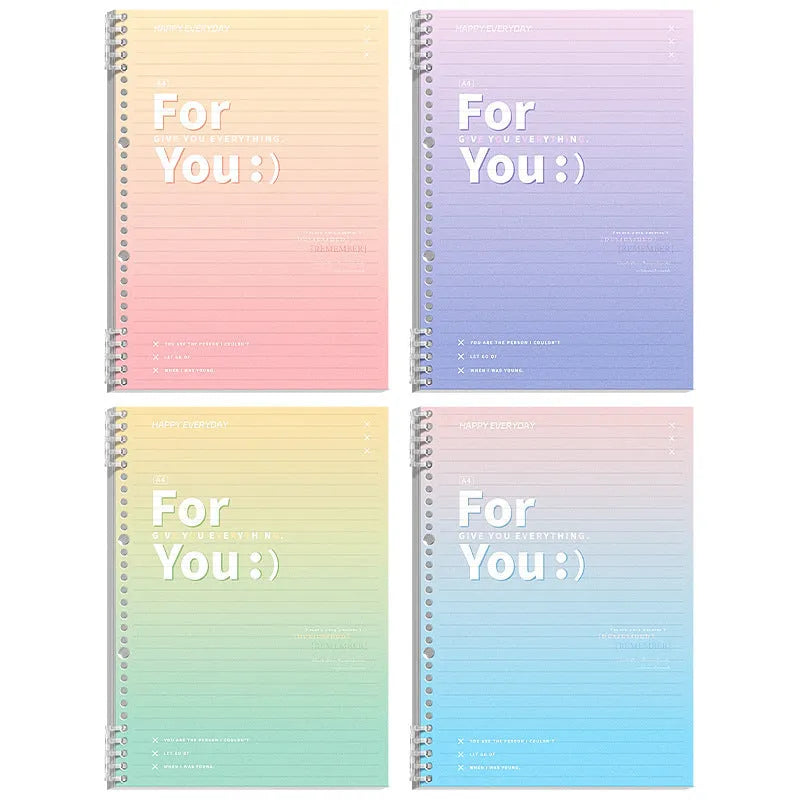 Removable coil gradient notebook with PP cover in green, blue, pink, and purple colour options
