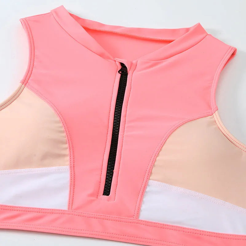 Pink high waisted bikini swimsuit with brief style and split cut design