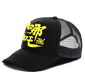 Men's polyester baseball cap shown in available colours: white, pink, blue, green, black, grey.