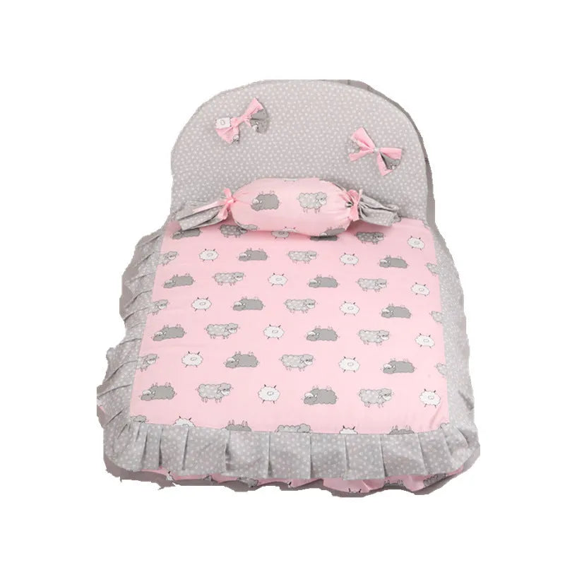 Creative square dog mat in pink, pure cotton with silk cotton fill, size L, on floor