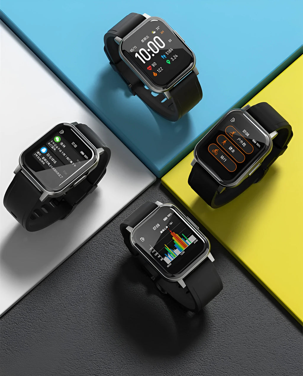 Black waterproof smart bracelet with touchscreen showing heart rate data on a silicone strap