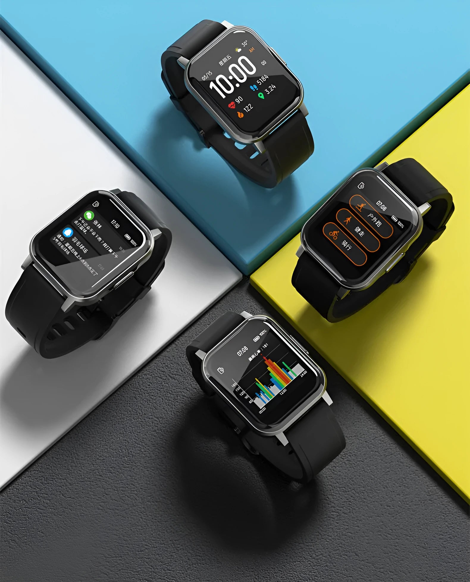 Black waterproof smart bracelet with touchscreen showing heart rate data on a silicone strap