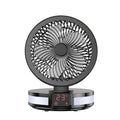 Portable 7-inch rechargeable folding desk fan with LED lamp and aromatherapy, white colour, placed on a table