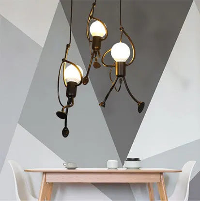 Indoor black iron chandelier with adjustable height 140cm, three long strip heads, for ceiling mounting in living room