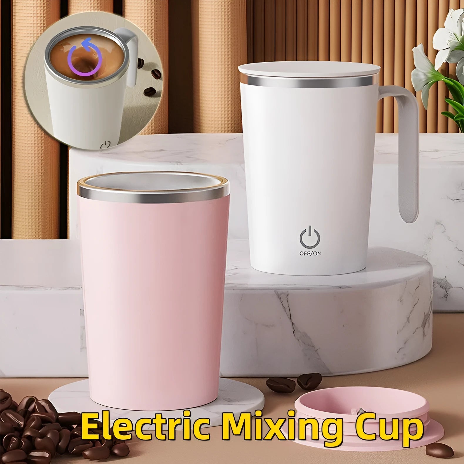 White electric mixing cup with automatic stirring function and USB charging port