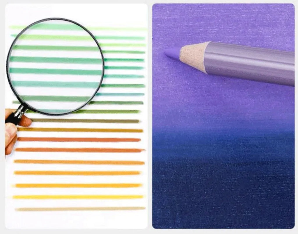 Boxed set of 72 or 126 soft core colour pencils with basswood casings for art students.
