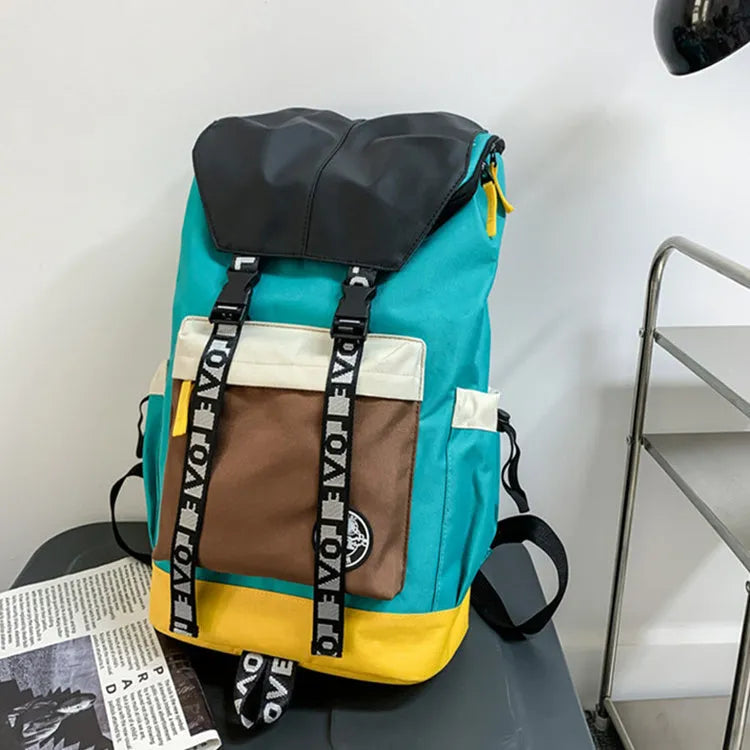 Colour matching Oxford cloth backpack shown in black, green, and red colour options