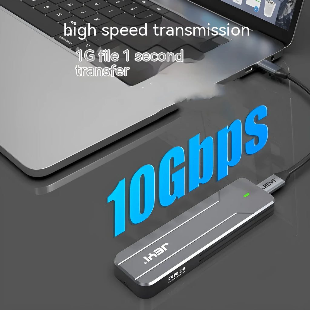 Dark grey all aluminium alloy M.2 external SSD enclosure with USB C cable