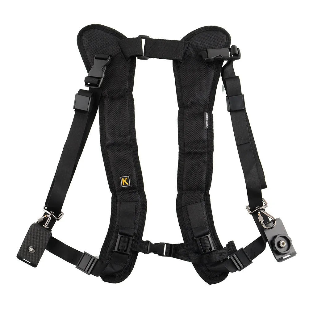 Black professional dual shoulder strap for two SLR cameras with thick sponge padding