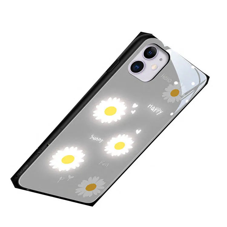 iPhone luminous case with painted daisy pattern and voice-activated colour light in TPU material