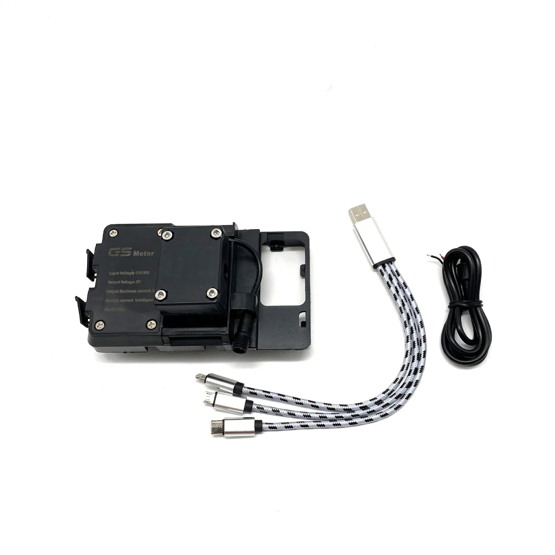 Black ABS plastic motorcycle phone navigation bracket for BMW R1200GS and R1250GS models.