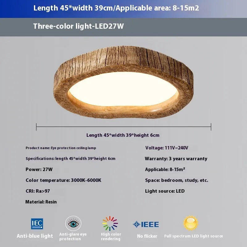 Round wood grain finish new Chinese style ceiling lamp for bedroom lighting