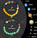 Set of two natural stone beaded bracelets showing zodiac sign designs for a complete astrological collection.